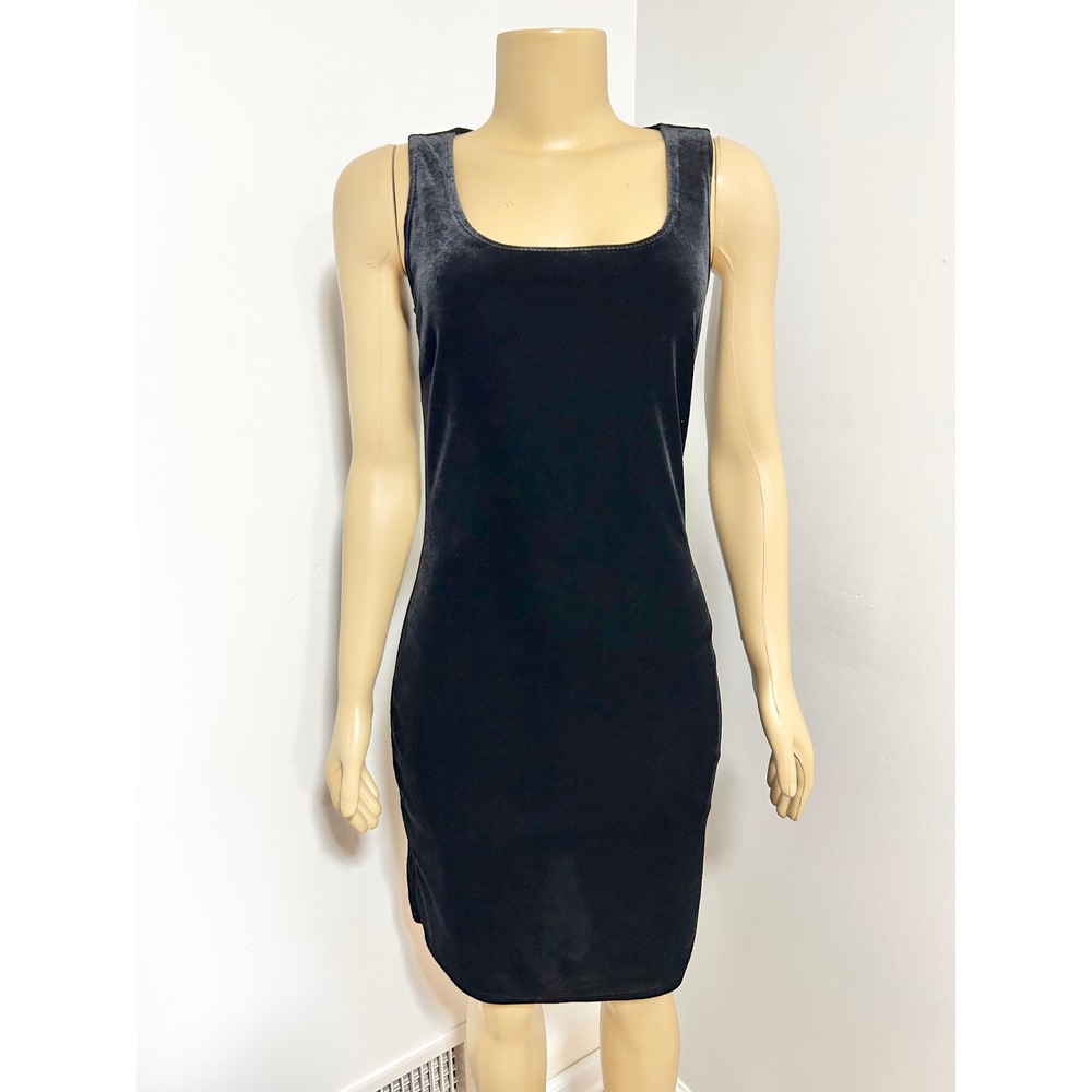 Y2K 90s CDC Black Velvet Sleeveless Square Neck Sheath Dress 4 Witchy Whimsygoth
